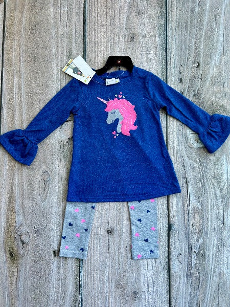 Rococo size 3T girls 2-piece unicorn tunic top and leggings set, brand new with tags, Kids 3T