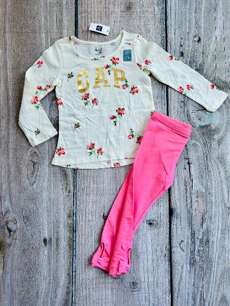 BabyGap size 3T girls floral top and Old Navy size 3T pink bow leggings, new with tags, Kids 3T