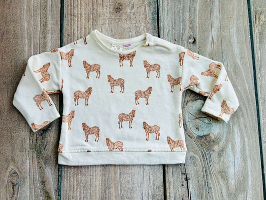 Zara Baby size 2-3yrs rose gold sparkly zebra french terry sweater top, like new, Kids 3T
