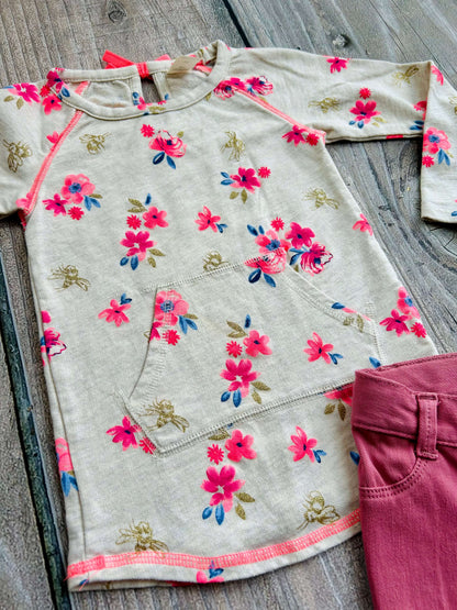 Osh Kosh size 3T floral tunic top and Old Navy size 3T soft ballerina jeggings, like new, Kids 3T