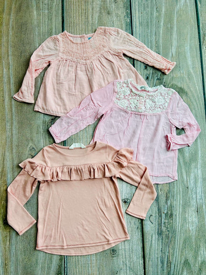 H&M size 2-3yrs, size 2-4yrs and BabyGap size 2yrs girls bundle of 3 pink blouse tops, Kids 2T
