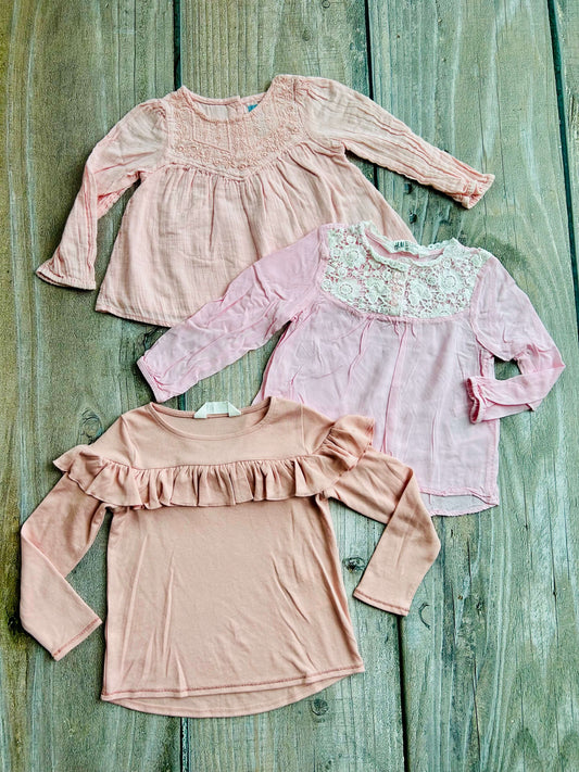 H&M size 2-3yrs, size 2-4yrs and BabyGap size 2yrs girls bundle of 3 pink blouse tops, Kids 2T