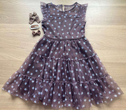 Chestnut Tulle Dress with Matching Barrettes, Size 6 ($150), Kids 6/6X