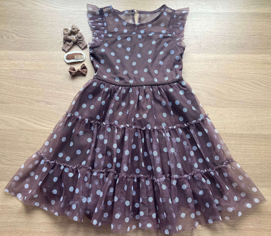 Chestnut Tulle Dress with Matching Barrettes, Size 6 ($150), Kids 6/6X