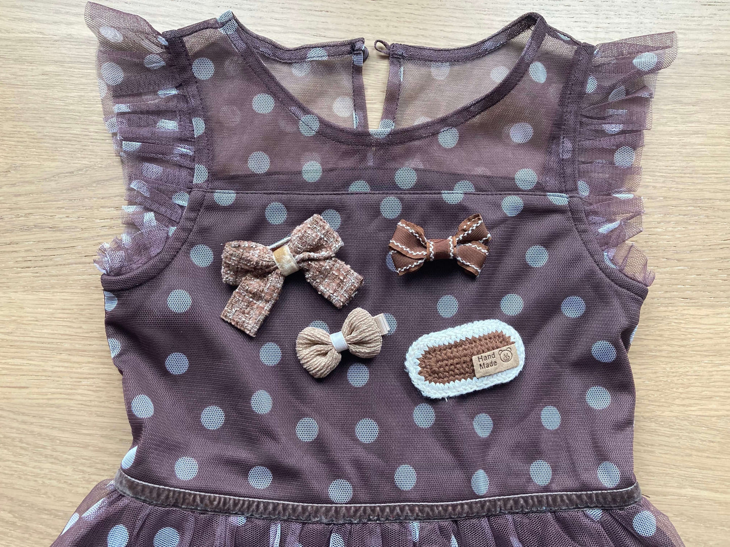 Chestnut Tulle Dress with Matching Barrettes, Size 6 ($150), Kids 6/6X