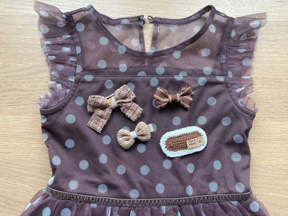 Chestnut Tulle Dress with Matching Barrettes, Size 6 ($150), Kids 6/6X