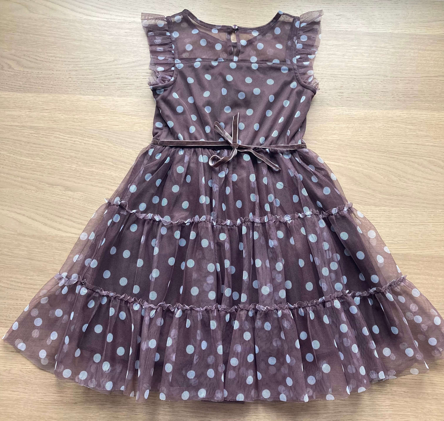 Chestnut Tulle Dress with Matching Barrettes, Size 6 ($150), Kids 6/6X
