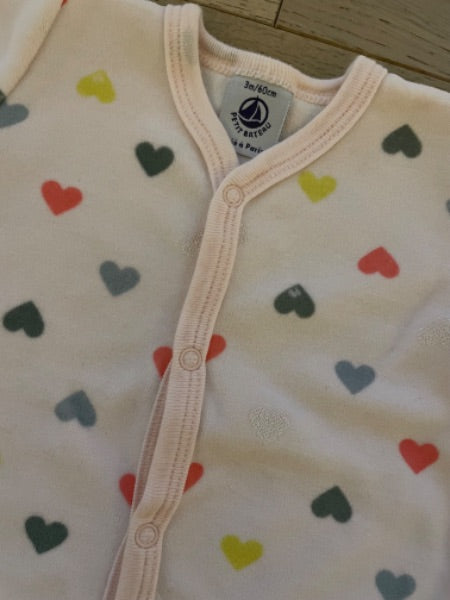 Petit Bateau Sleeper Hearts, Kids 3 Month (0-3M)