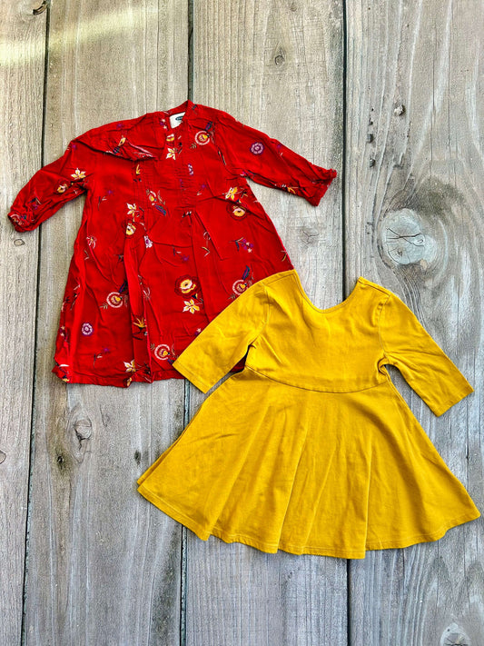 Old Navy size 2T girls dress bundle, red floral and mustard yellow, Kids 2T