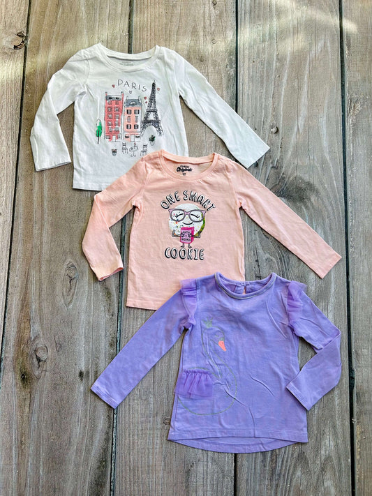 Osh Kosh Carter’s size 3T girls bundle of 3 tops, Paris, smart cookie, swan, Kids 3T