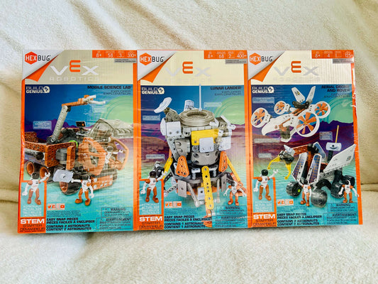 Hexbug Vex Robotics STEM bundle - mobile science lab, lunar lander, aerial drone and rover sets, brand new in package