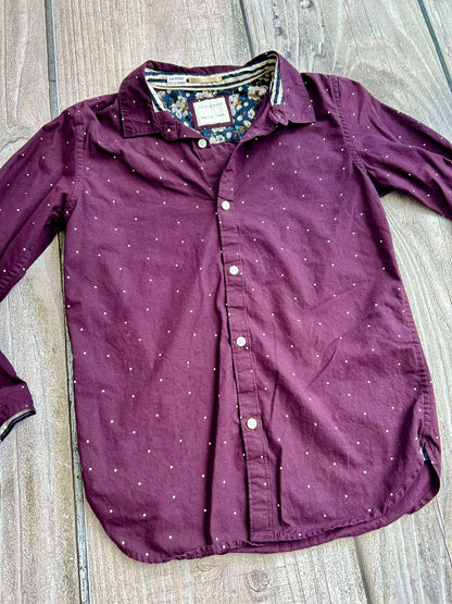 Cactus Boys size 11/12 boys button up dress shirt, dark burgundy with small white dots, like new, Kids 12 & 14 (large)