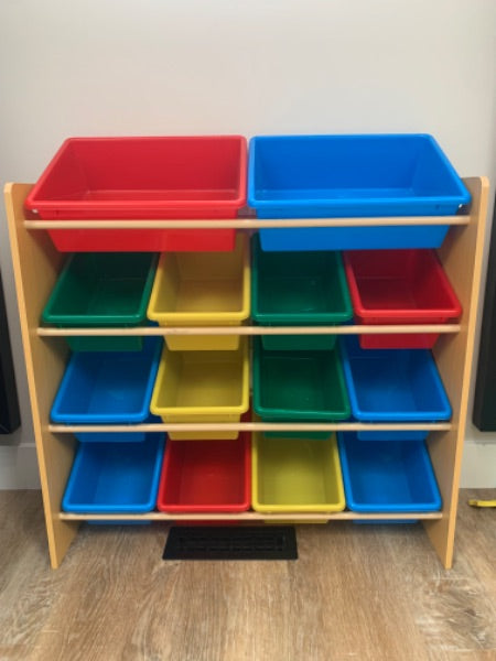 4 Shelf Toy Storage with Coloured Bins