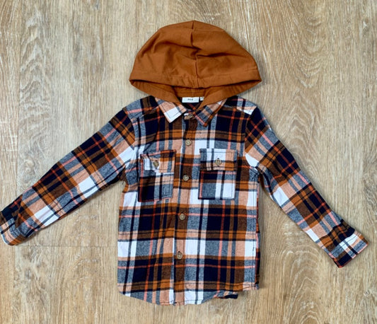 MID Rust Coloured Hooded Plaid Shirt - Size 2/3, Kids 2T