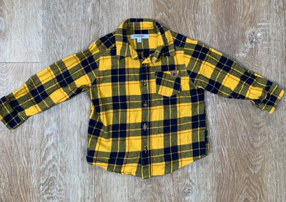 Yellow Plaid Long Sleeve Shirt - Size 3 , Kids 3T
