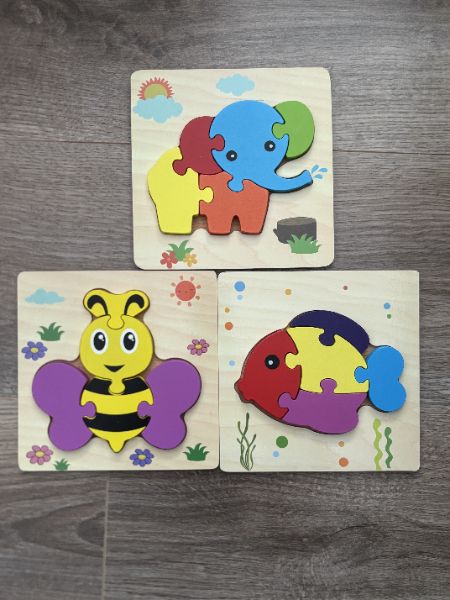 Wooden Puzzle Bundle, 3 Animals, Multicolor