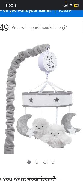 Lambs & Ivy Luna Gray / White Owls and Moons Musical Portable Crib Mobile