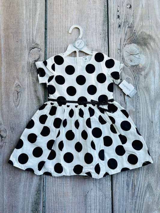 Carter’s size 24m girls black and white polka dot dress with bow, new with tags, Kids 24 Month (18-24M)