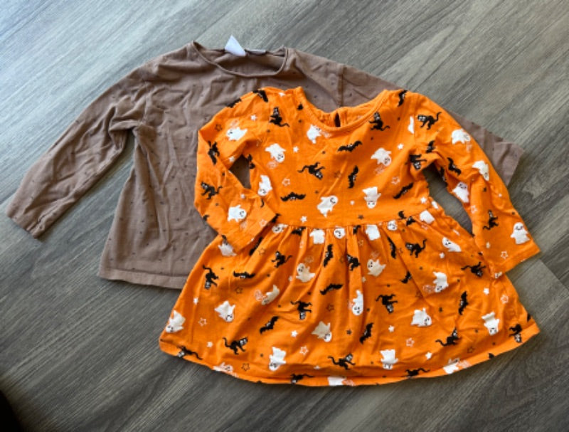 Long Sleeved tops x 2 (Halloween and Brown print) size 2/3