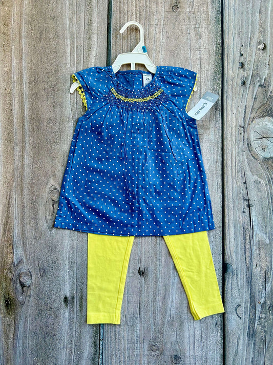 Carter’s size 24m girls chambray polka dot top and matching leggings set, new with tags, Kids 24 Month (18-24M)