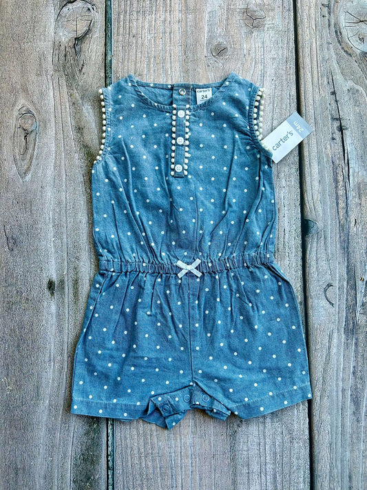 Carter’s size 24m chambray cotton polka dot summer romper, shorts romper, one piece, new with tags, Kids 24 Month (18-24M)