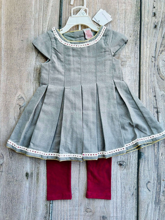 Tahari size 2T girls gold button up fancy pleated dress top with leggings set, new with tags, Kids 2T
