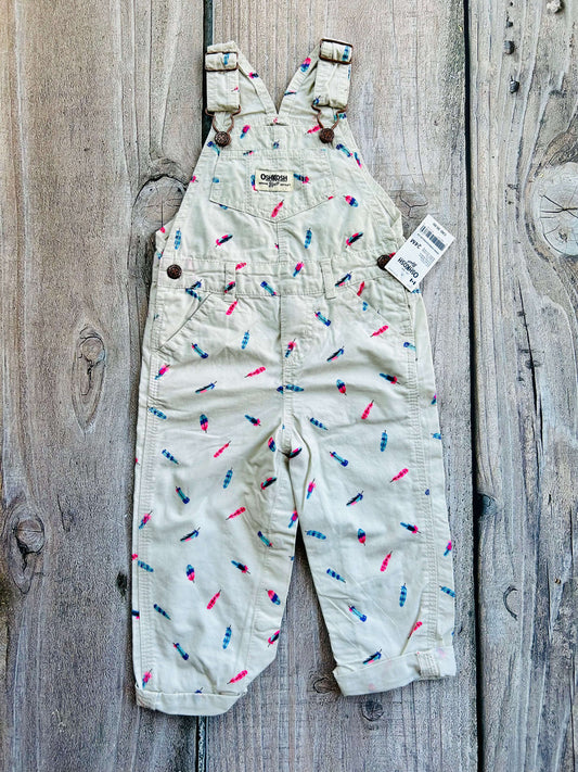 Osh Kosh size 24m girls colourful feathers themed cotton coveralls, overalls, one piece romper, new with tags, Kids 24 Month (18-24M)