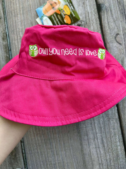 Flapjack Kids reversible bucket hat, 2-4yrs, peacock/owl, new with tags