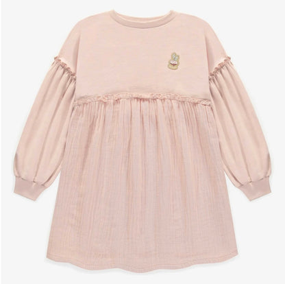 Souris Mini (French Canadian Brand) 3T Toddler Girls Pink Muslin Long Sleeved Dress, Kids 3T