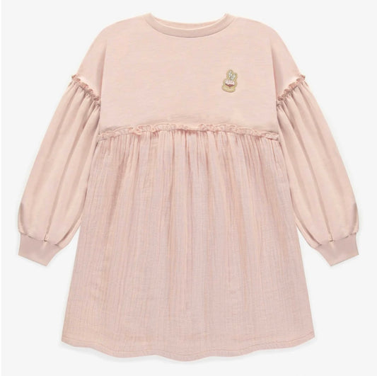 Souris Mini (French Canadian Brand) 3T Toddler Girls Pink Muslin Long Sleeved Dress, Kids 3T