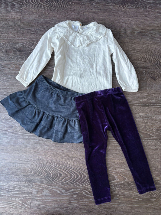 3 piece lot, skirt, leggings, blouse, various brands, size 3-4, Kids 3T