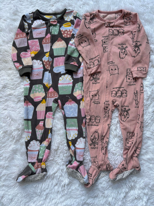 2 pair cozy fleece footed pajamas, Carter’s, 3T, girls, Kids 3T