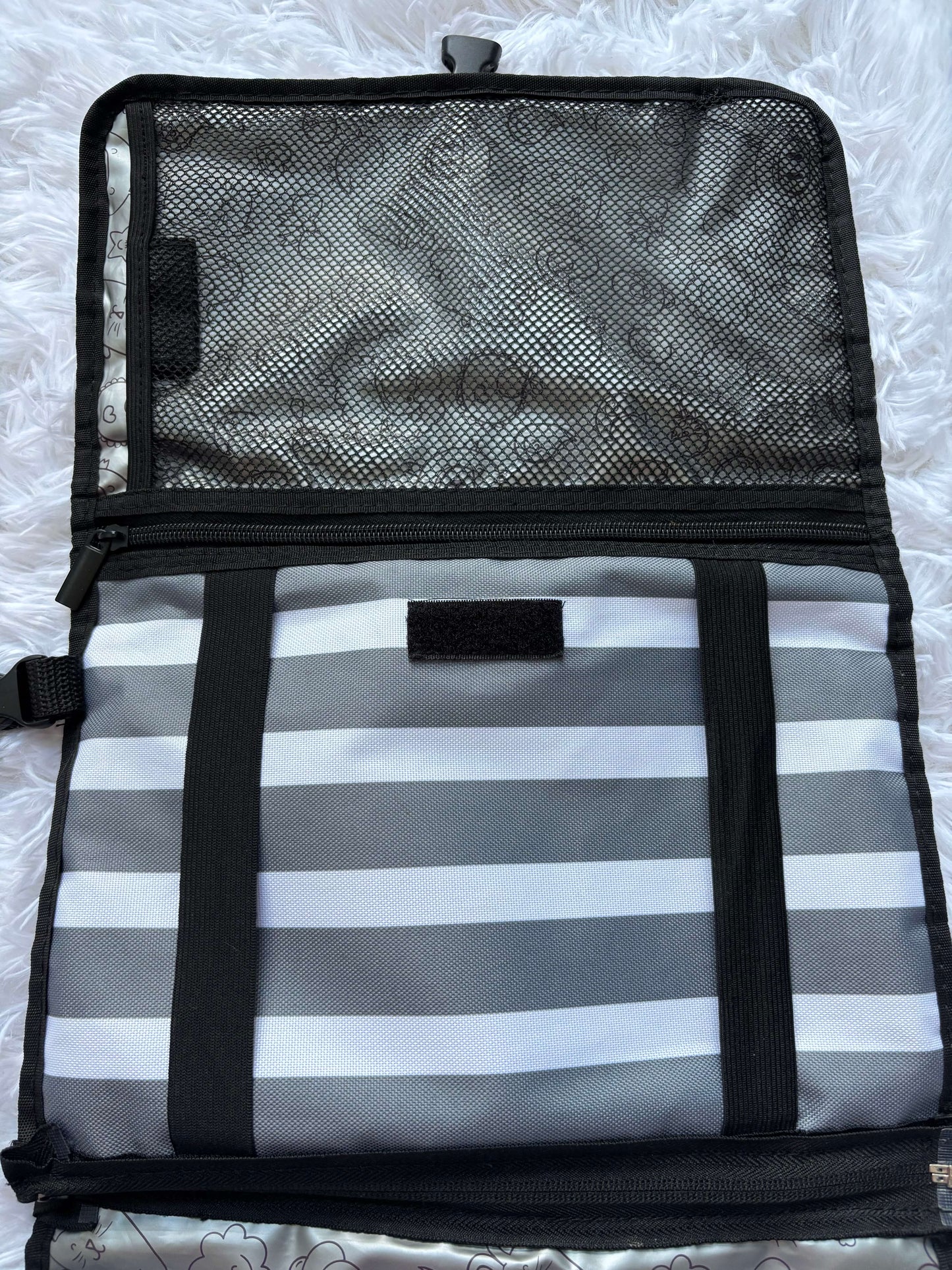 Portable Diaper Change Mat, grey and white stripes