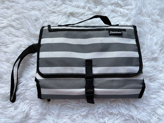 Portable Diaper Change Mat, grey and white stripes