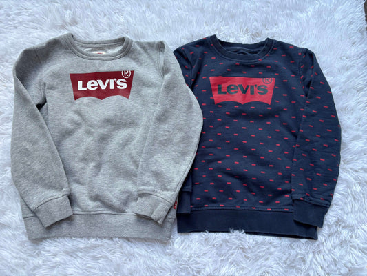 2 Levi’s sweatshirts, grey and navy with red, size 7, Kids 7 & 8 (small)