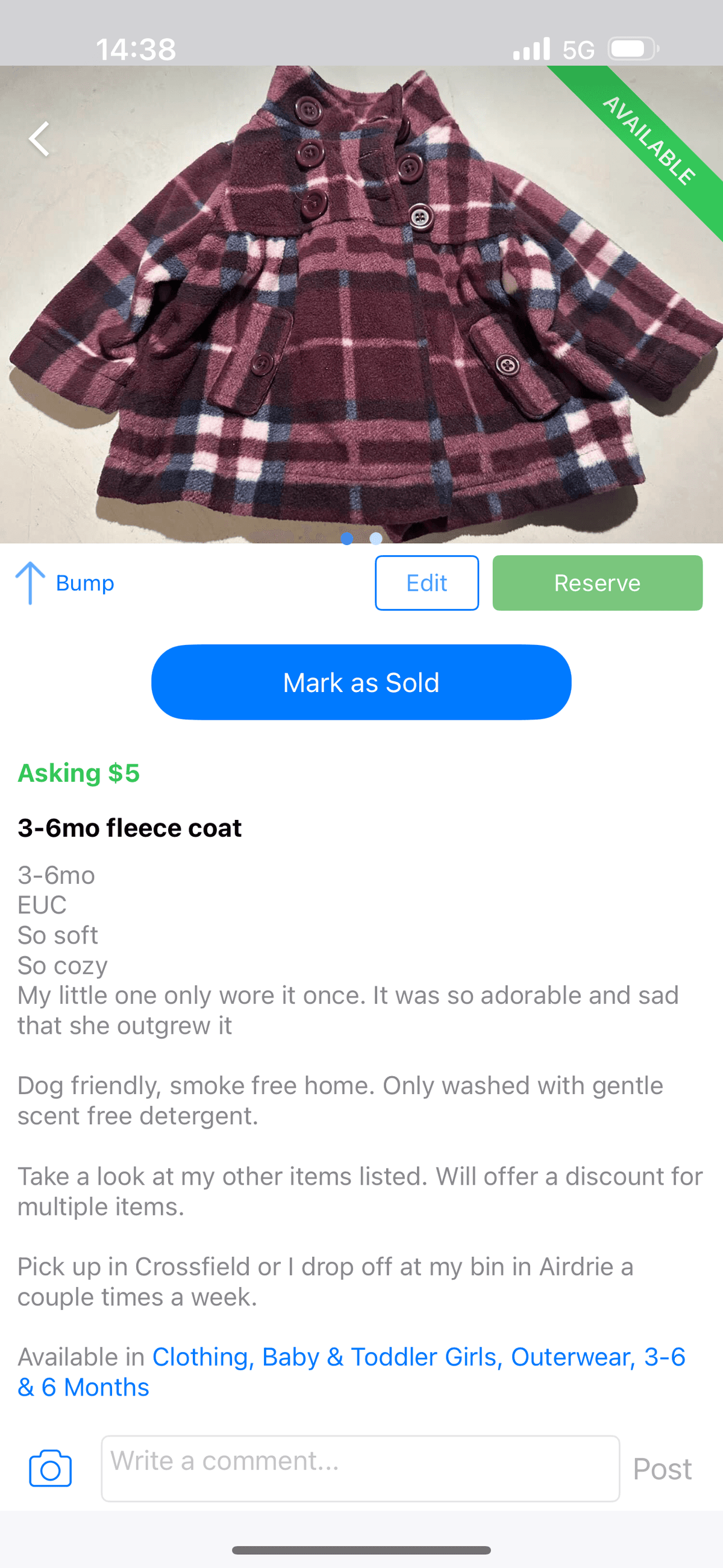 Fleece spring/fall coat, Kids 6 Month (3-6M)