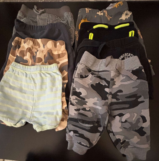 0-3m Pants Bundle of 6 + 1 pair of shorts, Kids 3 Month (0-3M)