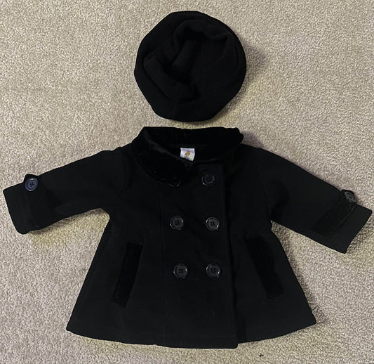 Black coat with matching beret , Kids 12 Month (9-12M)