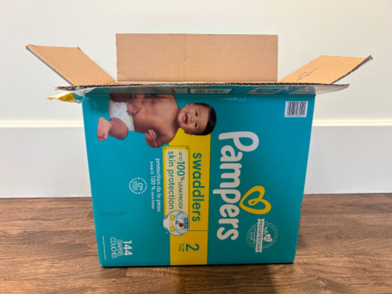 99 count Diapers Size 2 - Pampers Swaddlers open box