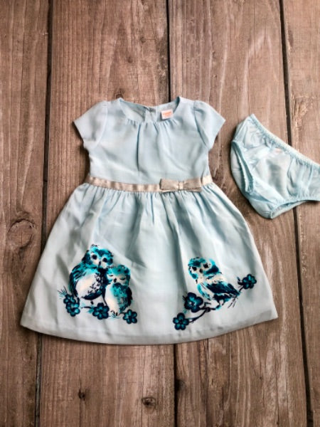 Gymboree size 18-24m girls light blue owls dress, like new