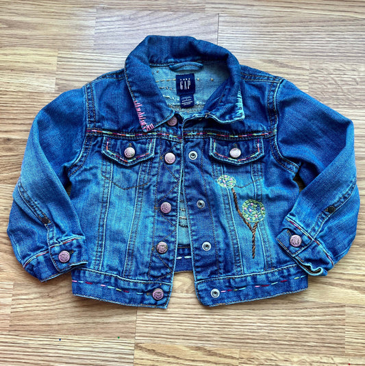 Baby Gap Denim Jean Jacket Embroidered Treehouse Girl's 3T Embellished Flowers, Kids 3T