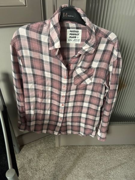 Pink Plaid Shirt Justice Size 14/16, Kids 14