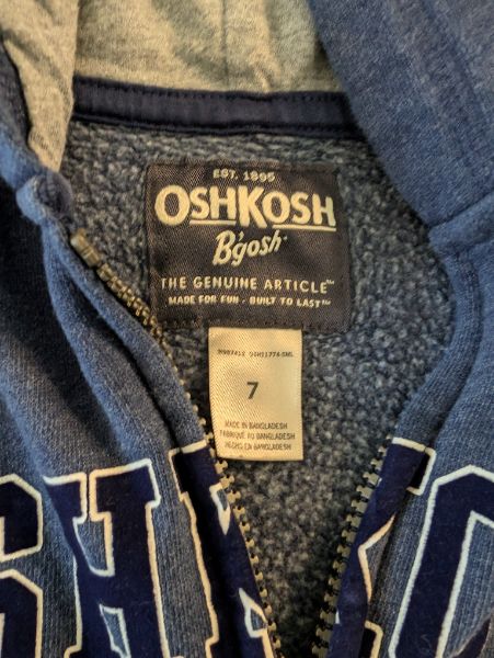 OshKosh B'Gosh Zip-Up Hoodie, Kids 7 & 8 (small)