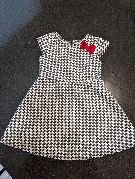 George Houndstooth Dress with Red Bow - 12-18M, Kids 18 Month (12-18M)