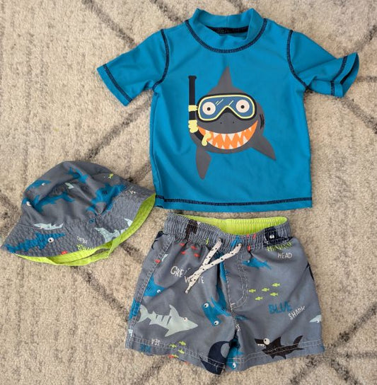 18M Carter's Swimsuit Set, Sharks, MSRP: $25, Kids 18 Month (12-18M)