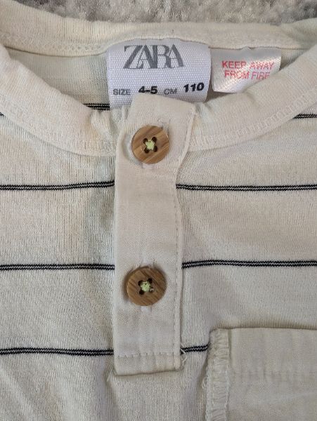 Zara, Beige & Black Striped Henley Shirt, Size 4/5, Kids 4/4T