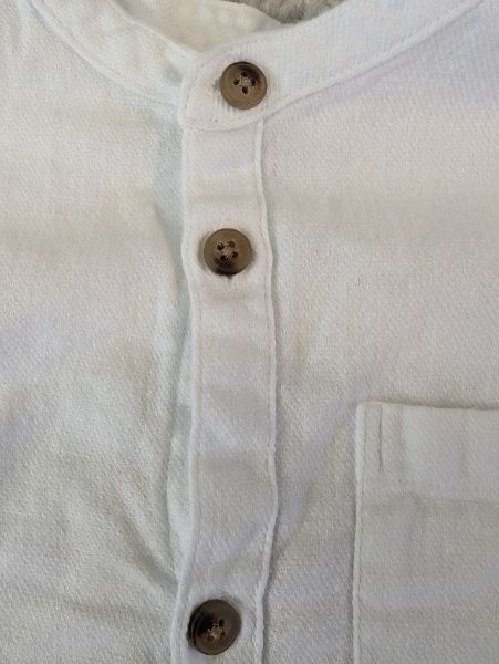 Zara, White Woven Collarless Button Down Shirt, Size 4/5, Kids 4/4T