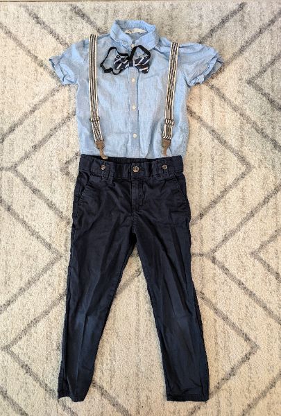 H & M Boys Dressup Outfit, Size 5, Suspenders & Tie, Kids 4/4T