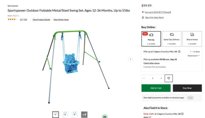 Sportspower Outdoor Foldable Metal/Steel Swing Set, Ages 12-36 Months, Up to 55lbs