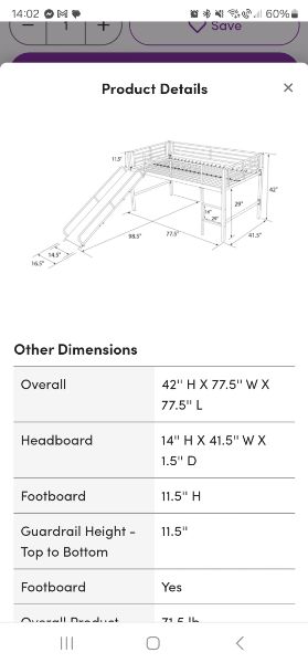 Twin Loft bunk Bed WITH SLIDE & Mattress, MSRP: $800, EUC